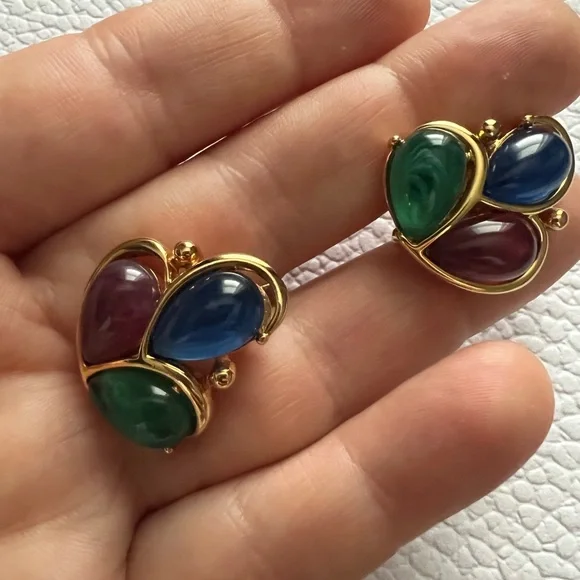 RARE Signed TRIFARI TM Peacock Feather Brooch & clip on earrings set - Picture 5 of 8